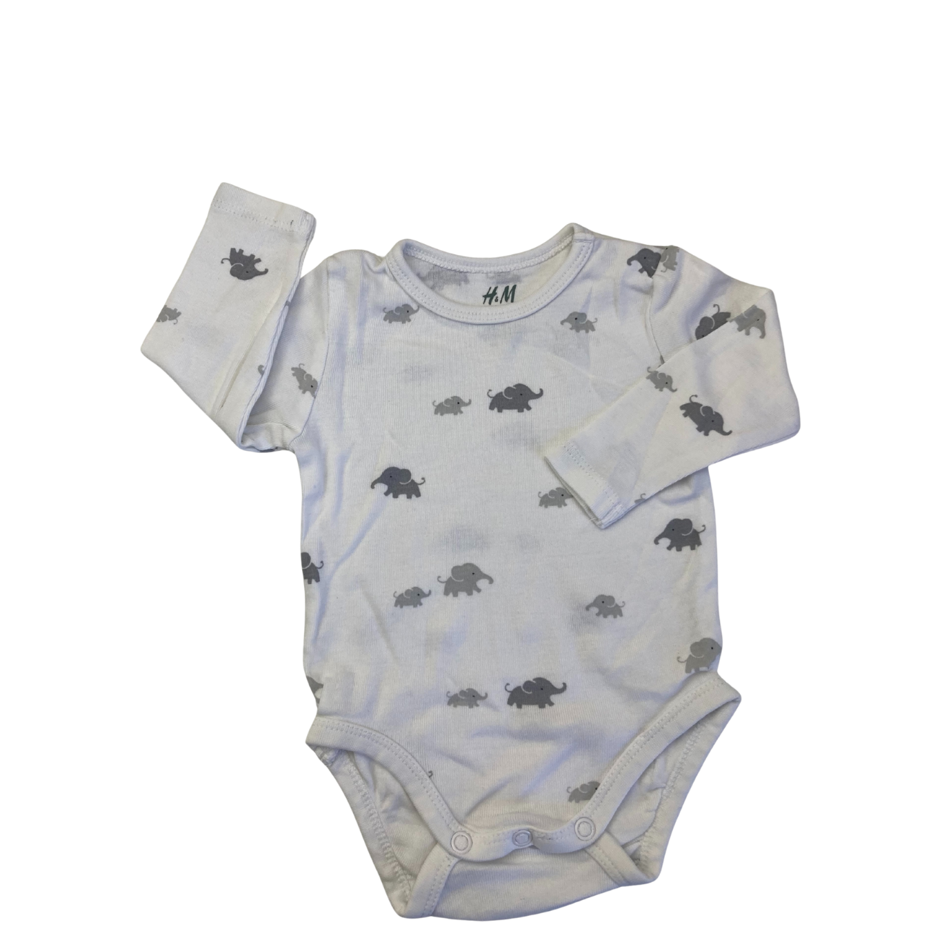 UK 2-4M White & Grey Elephant Bodysuit - H&M