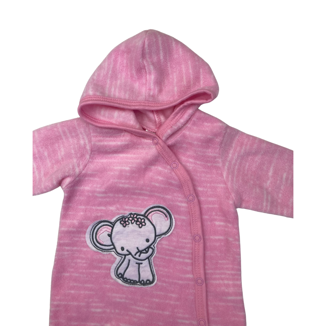 Newborn Pink Melange Snap Hooded Fleece Onesie - Cuddlesome