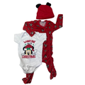 3-6M Red & White Mickey Christmas Onesie, Bodysuit & Beanie - Disney