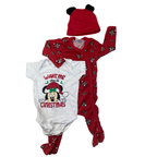 3-6M Red & White Mickey Christmas Onesie, Bodysuit & Beanie - Disney