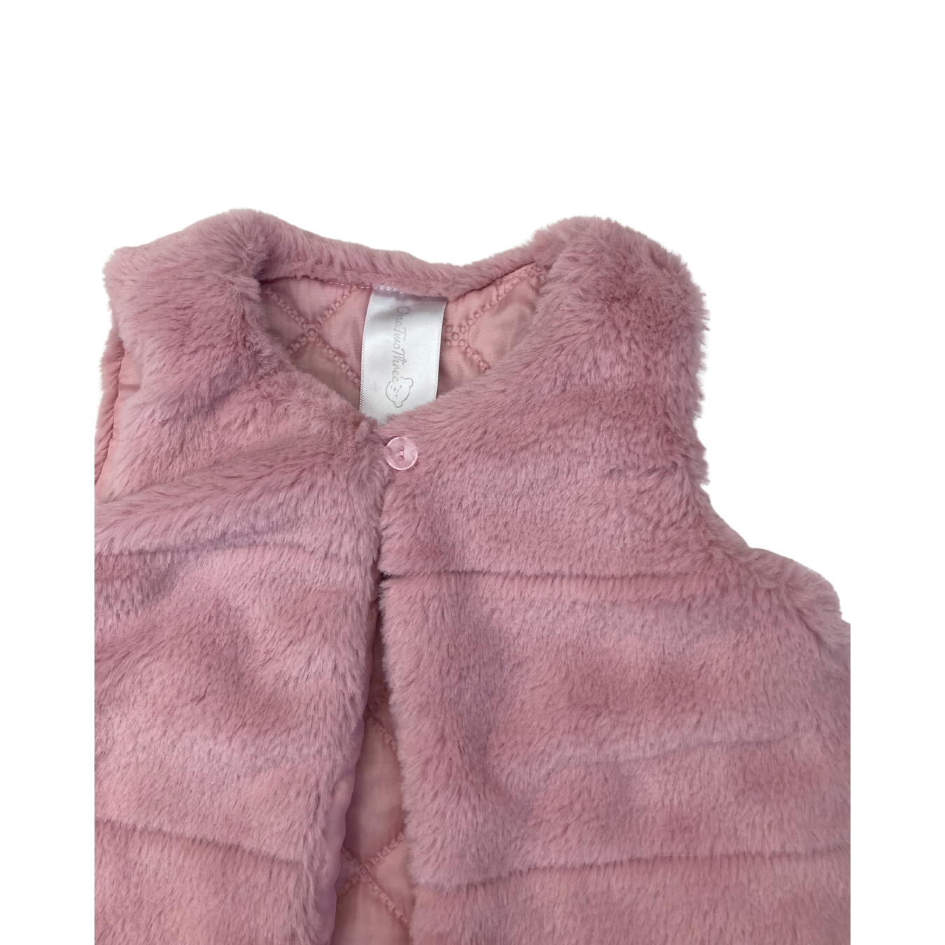 6-9M Dusty Pink Faur Fur Gilet - OneTwoThree