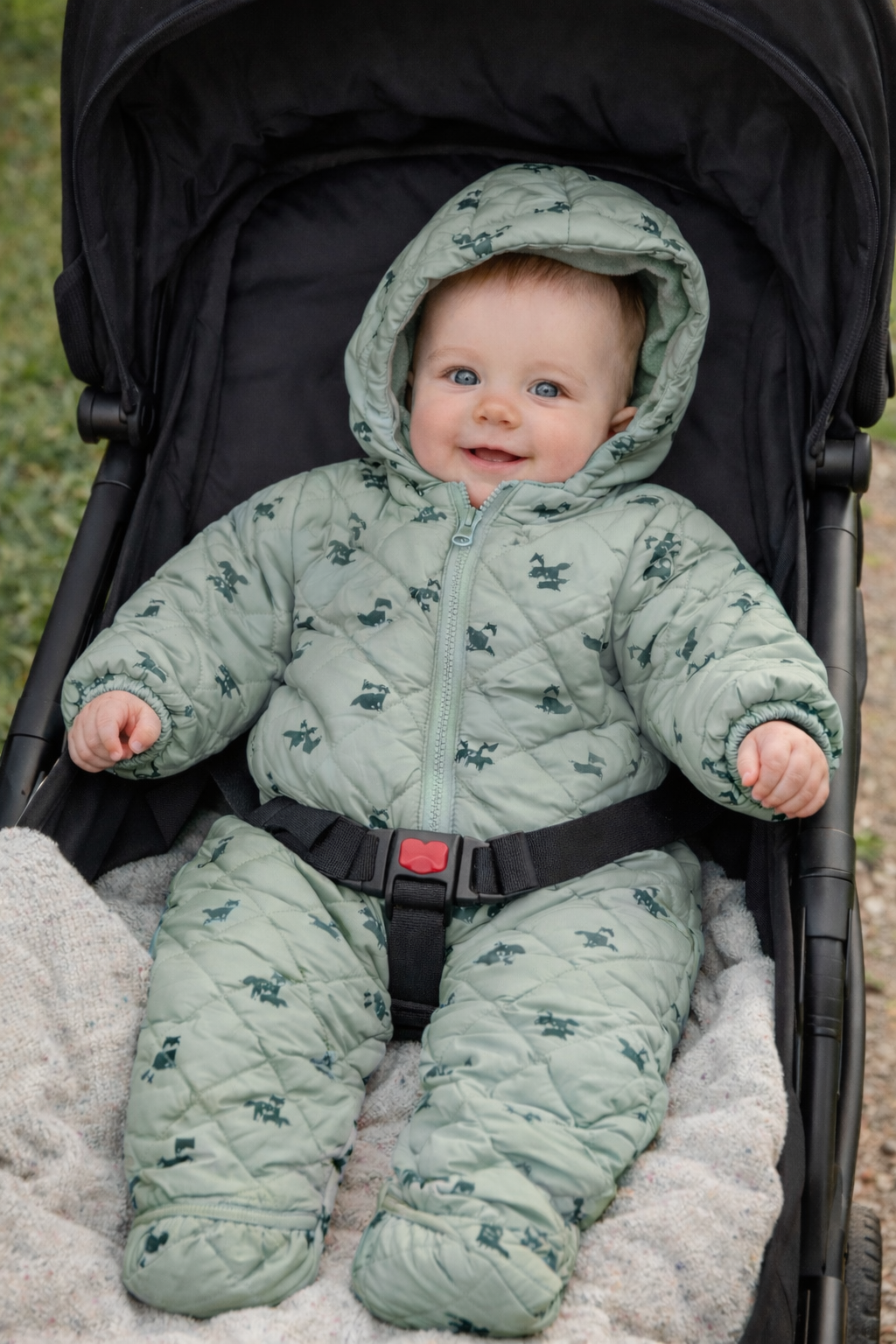3-6M Sage Green fox puffer onesie - H & M