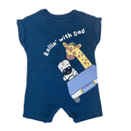 3-6M Blue Animal "Rollin With Dad" Batwing Romper - Woolworths