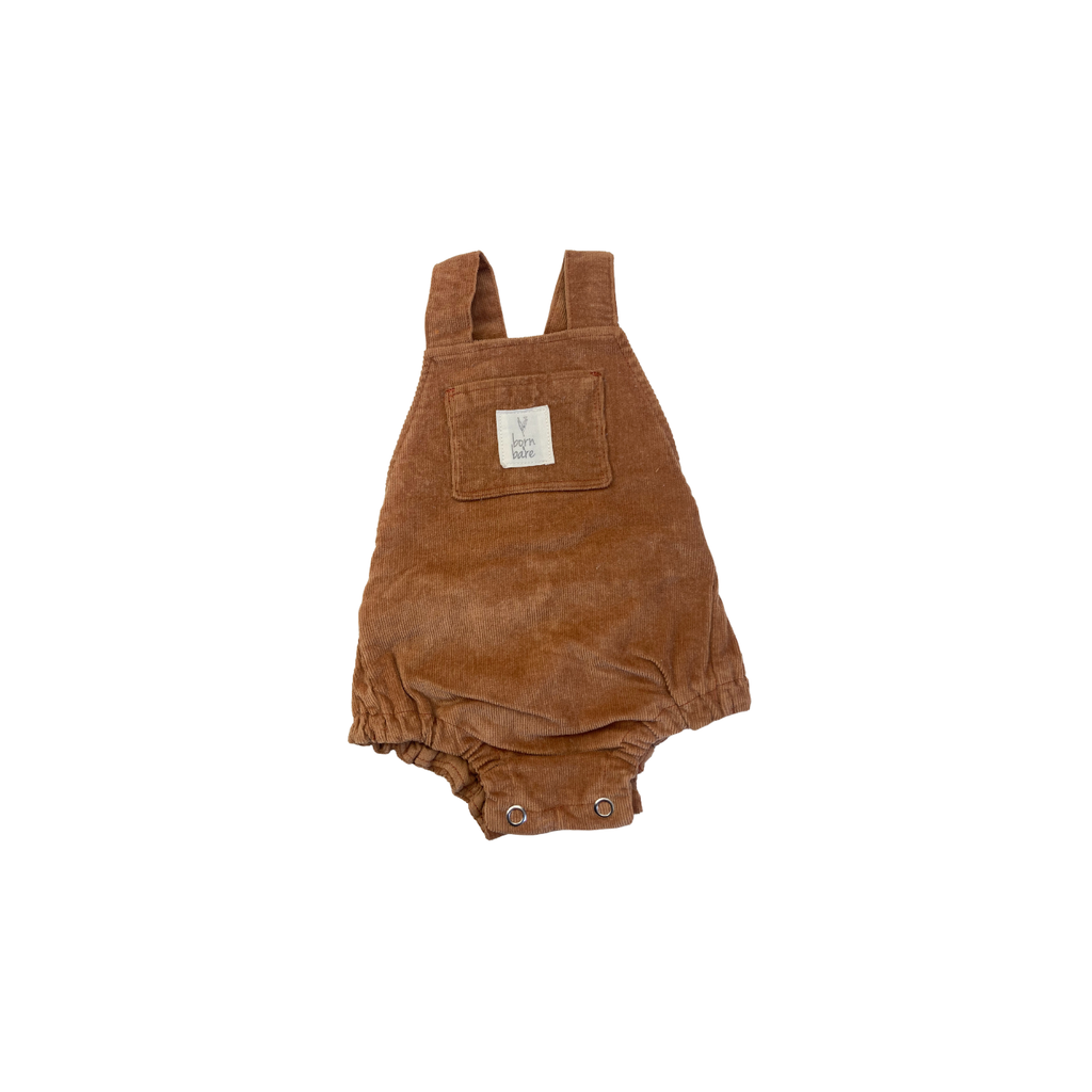 3-6M Brown Corduroy Dungaree Romper - Born Bare