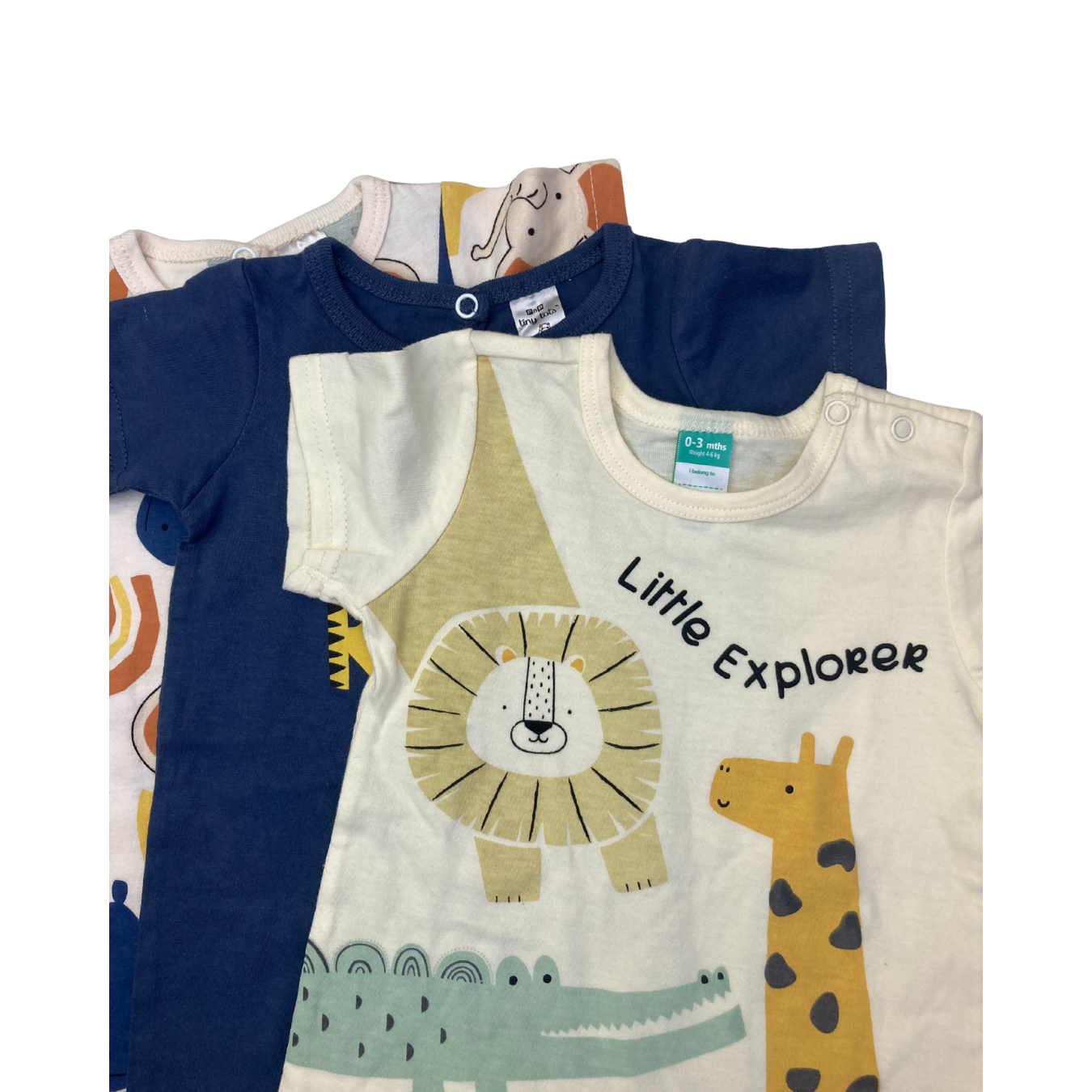 0-3M Cream, Yellow & Blue Animal Rompers - Tiny Tots, Ackermans