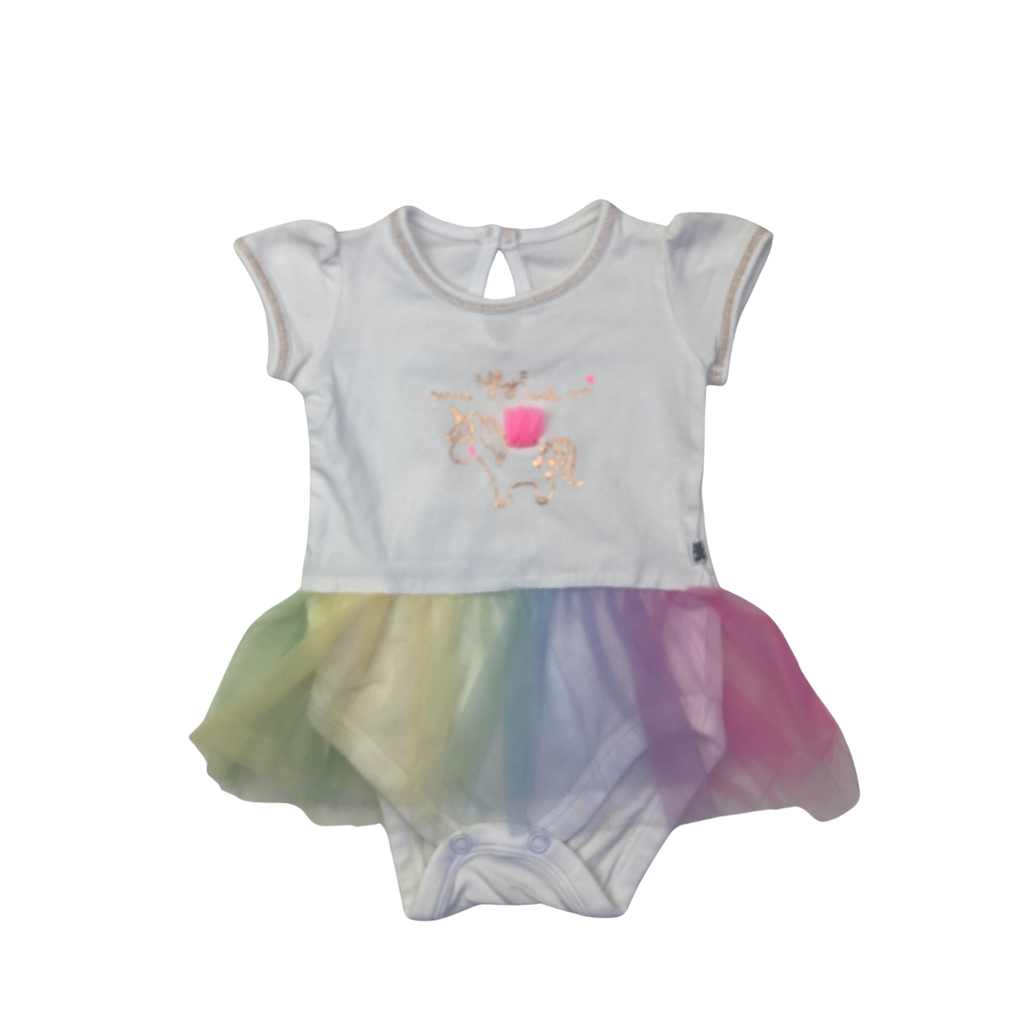 1-3M White & Pastel Tulle Unicorn Dress Romper - Woolworths