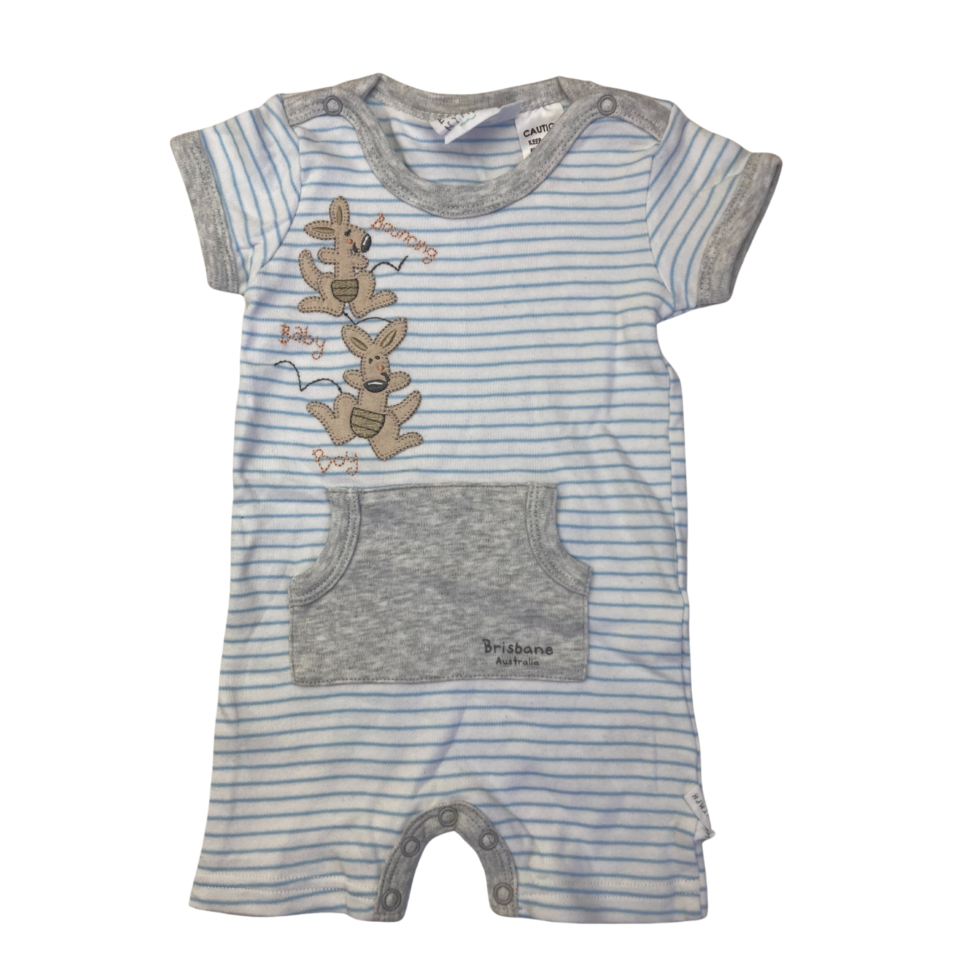 3-6M Light Blue Kangaroo Stripe Romper - Earth Nymph