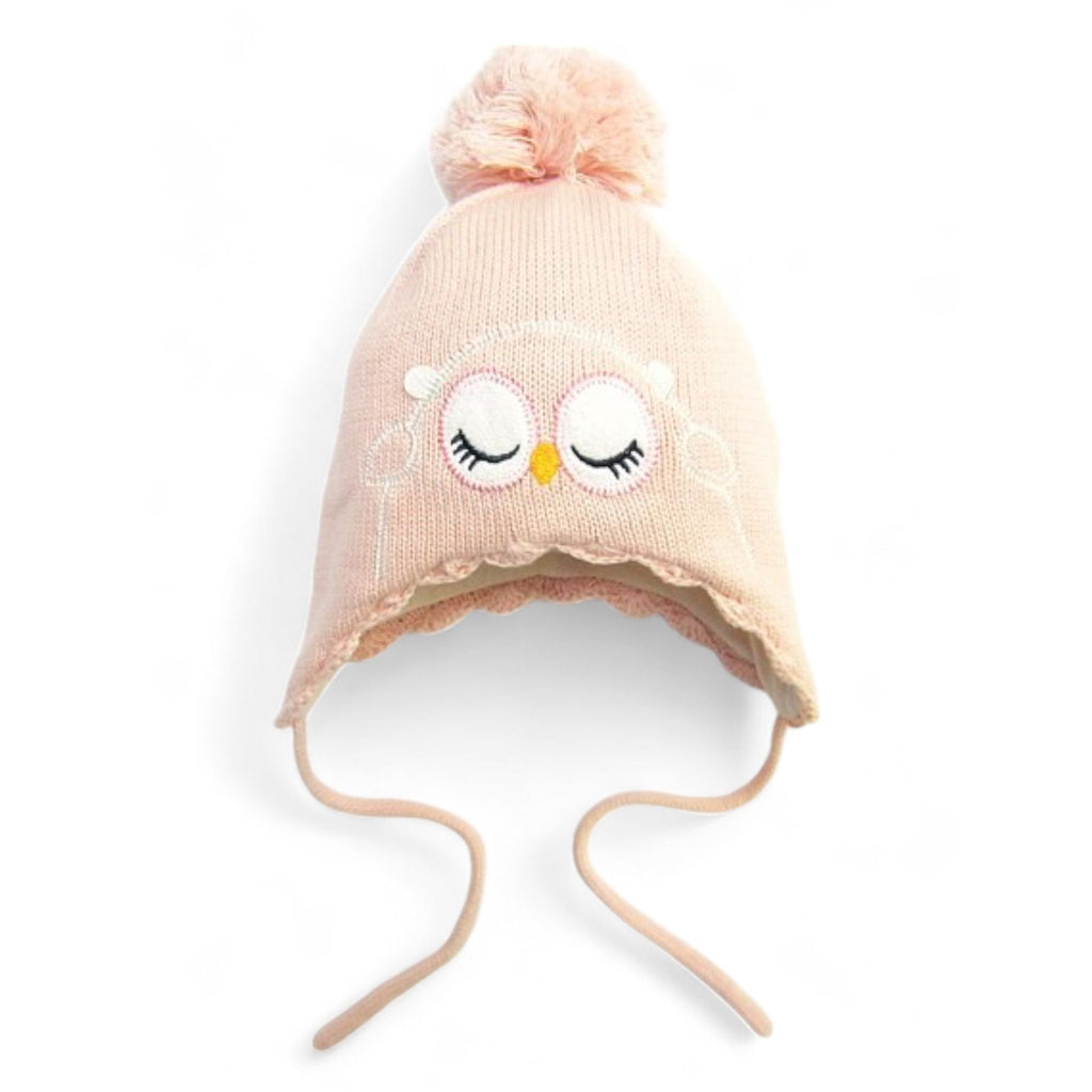 6-12M Light Pink Owl Knit Trapper Beanie - Emmy & Belle