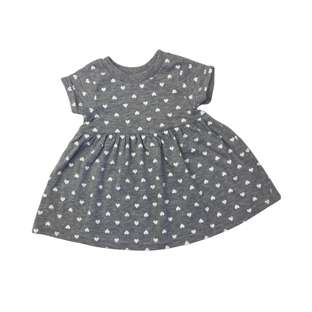 0-3M Grey & White Heart Dotted T Shirt Dress - OneTwoThree
