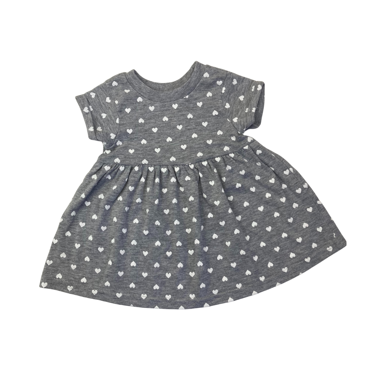 0-3M Grey & White Heart Dotted T Shirt Dress - OneTwoThree