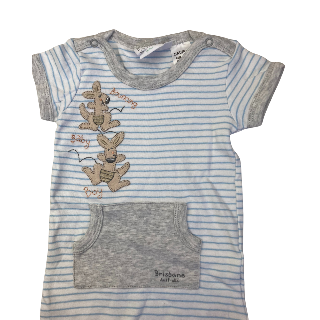 3-6M Light Blue Kangaroo Stripe Romper - Earth Nymph