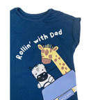 3-6M Blue Animal "Rollin With Dad" Batwing Romper - Woolworths