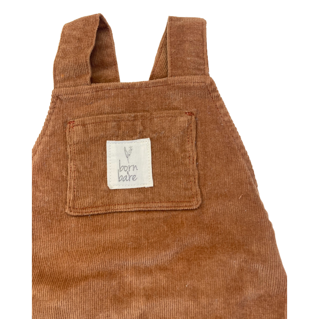 3-6M Brown Corduroy Dungaree Romper - Born Bare