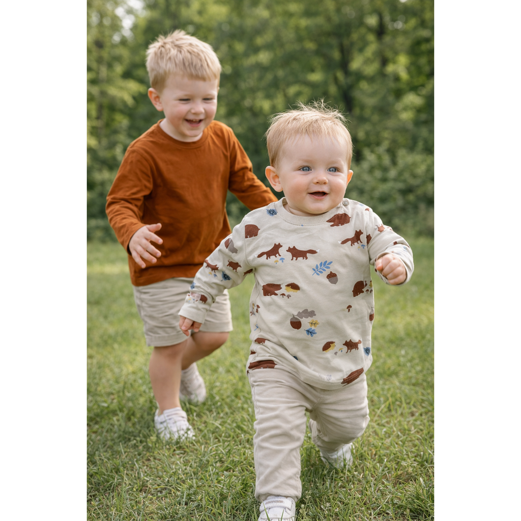 1-2Y 2pc Rust & Wood animal theme long sleeve shirts - H & M