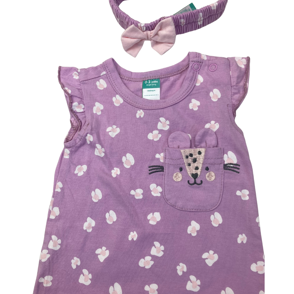 0-3M Lilac Floral Bunny Romper & Headband - Ackermans