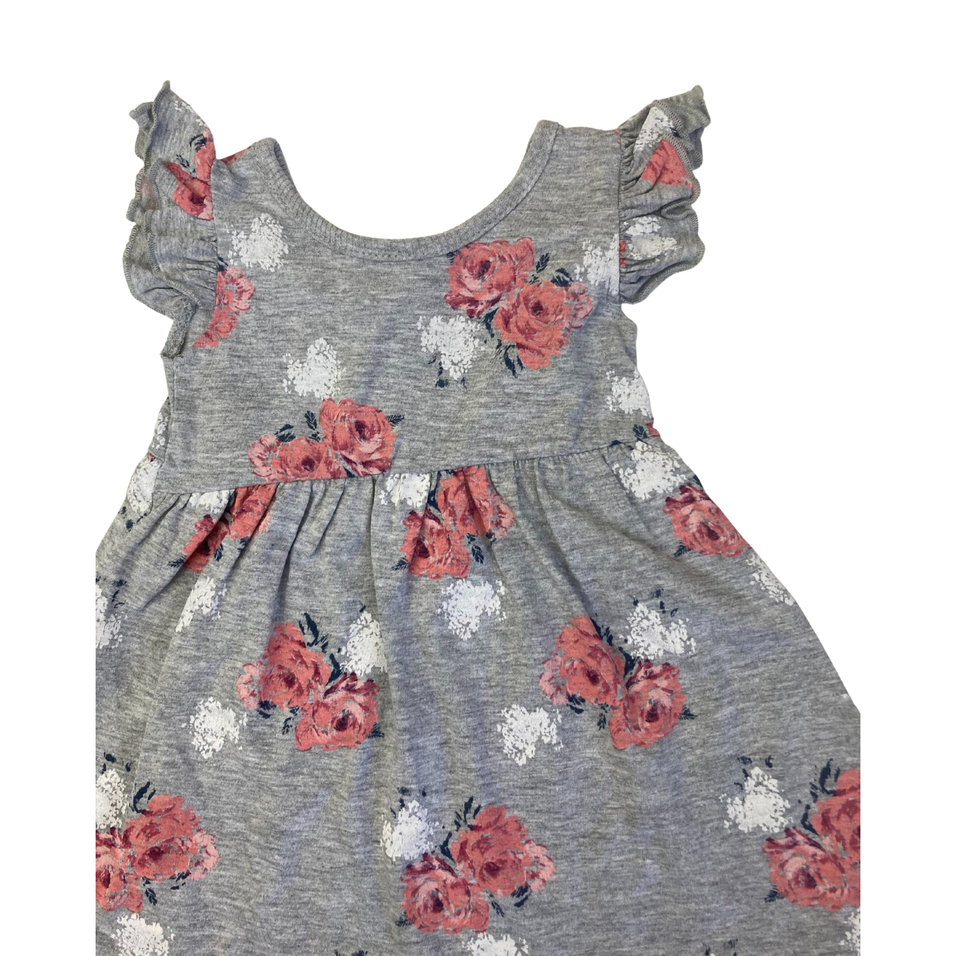 3-6M Grey & Pink Watercolour Rose Print Dress - Tiny Tots