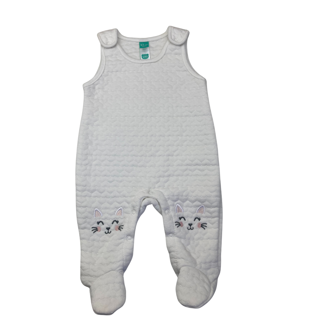 0-3M White Quilted Cat Overall Onesie - Ackermans