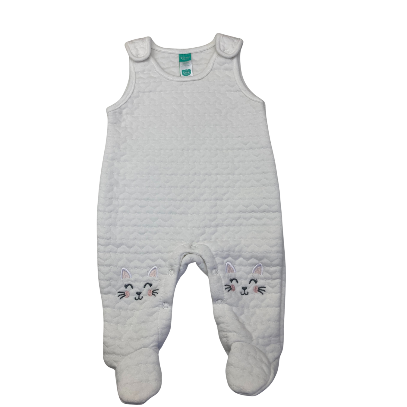 0-3M White Quilted Cat Overall Onesie - Ackermans