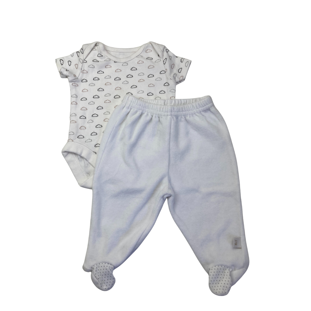 Newborn White Velour Footed Leggings & Cloud Bodysuit - F&F