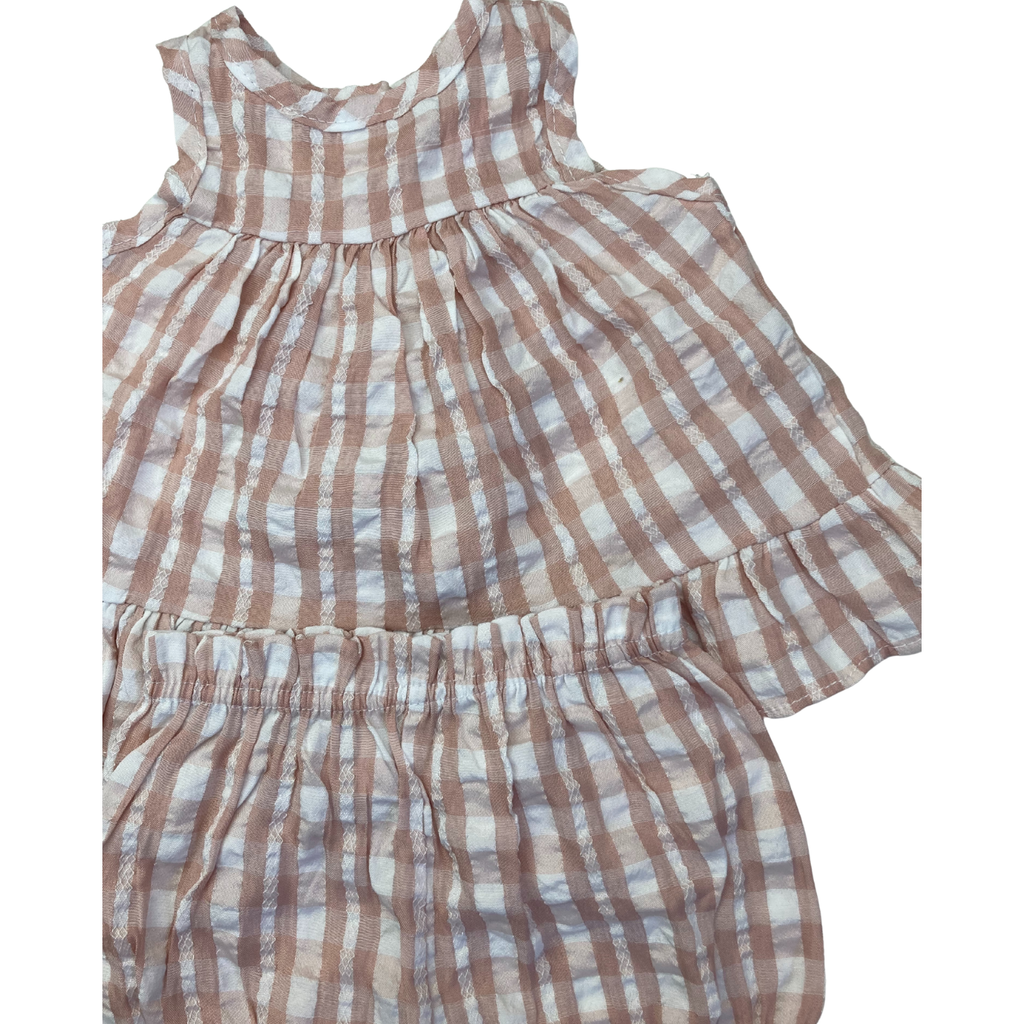 0-3M Pink & White Gingham Tulip Back Top & Shorts - Cuddlesome