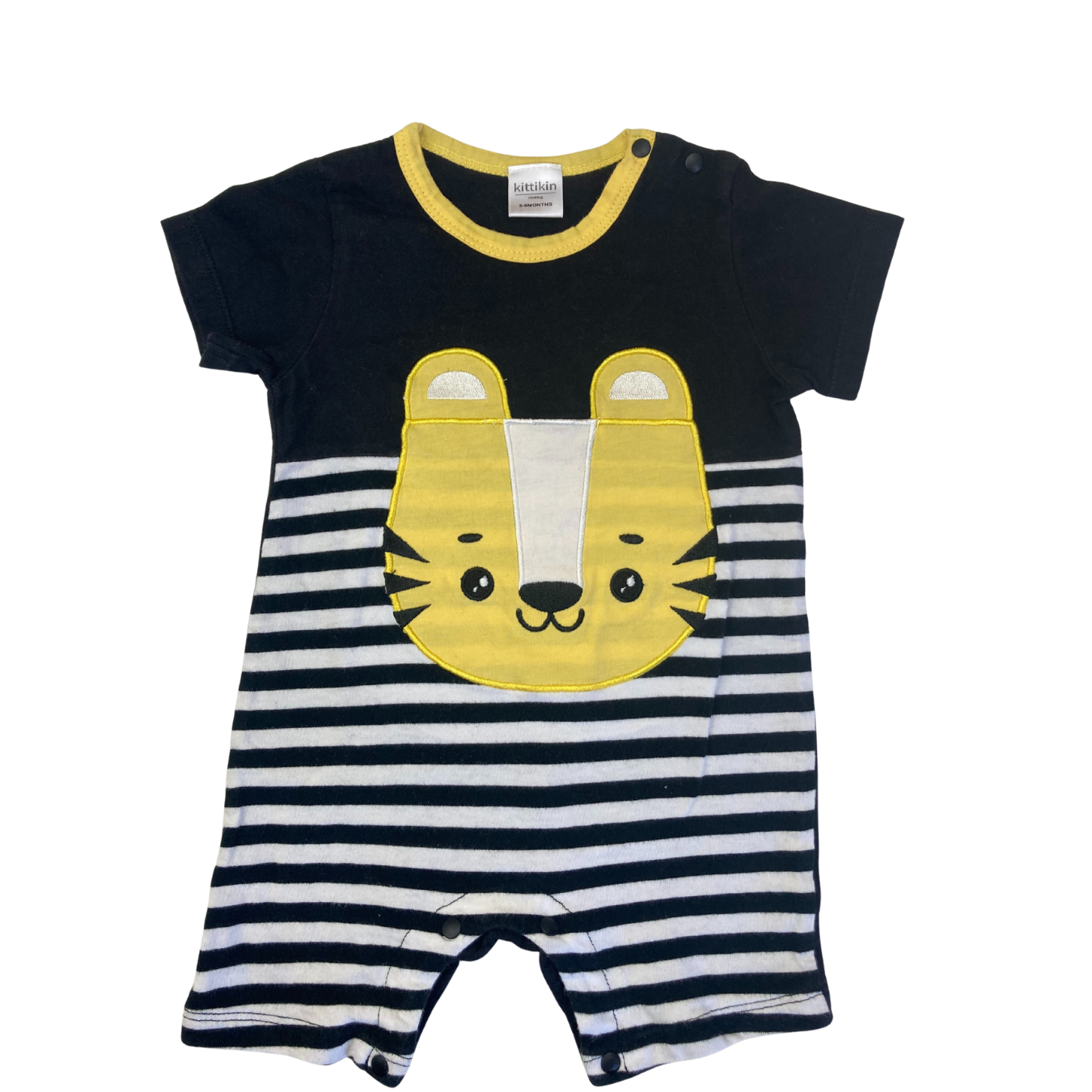 3-6M Black, White & Yellow Tiger Stripe Romper - Kittikin