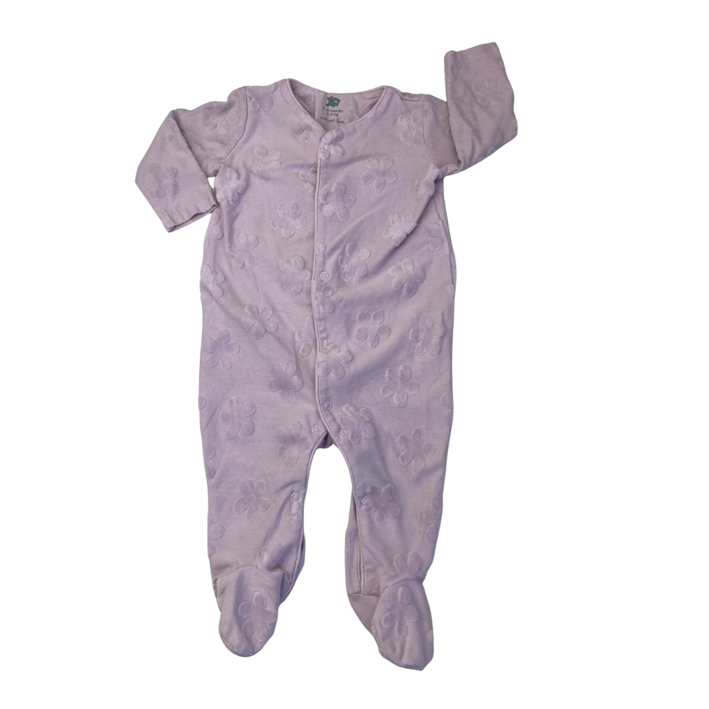 3-6M Lilac Terry Daisy Detail Snap Onesie - Woolworths