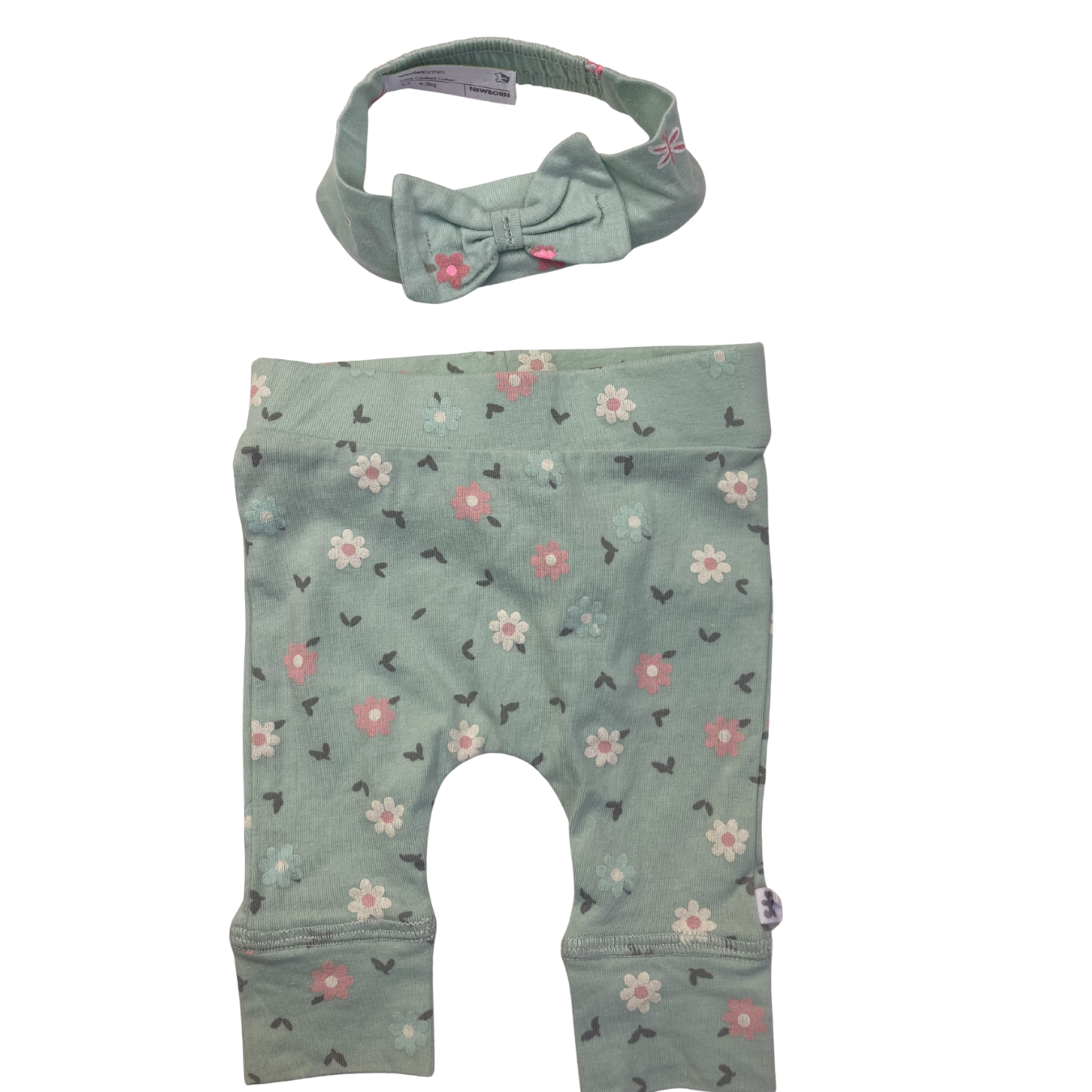 NB Mint Green & Pink Floral Cuffed Leggings & Headband - Woolworths