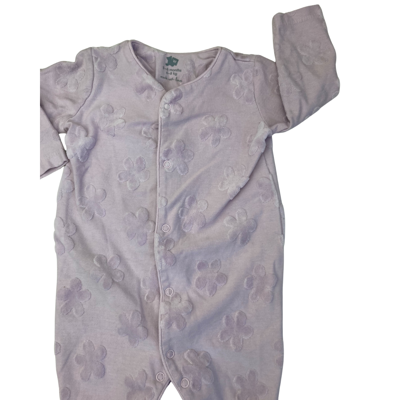 3-6M Lilac Terry Daisy Detail Snap Onesie - Woolworths