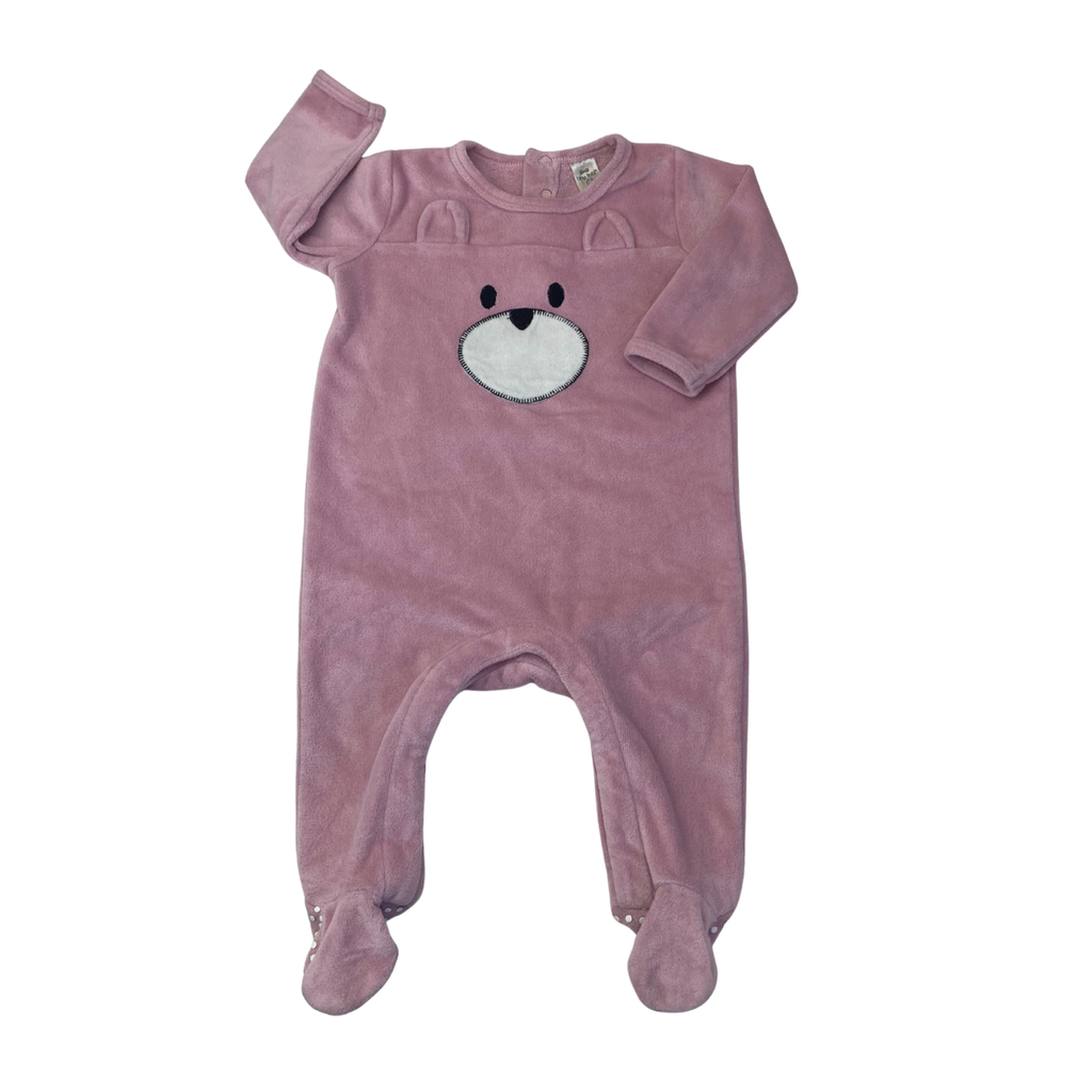 3-6M Mauve Bear Velour Onesie - Tiny Tots