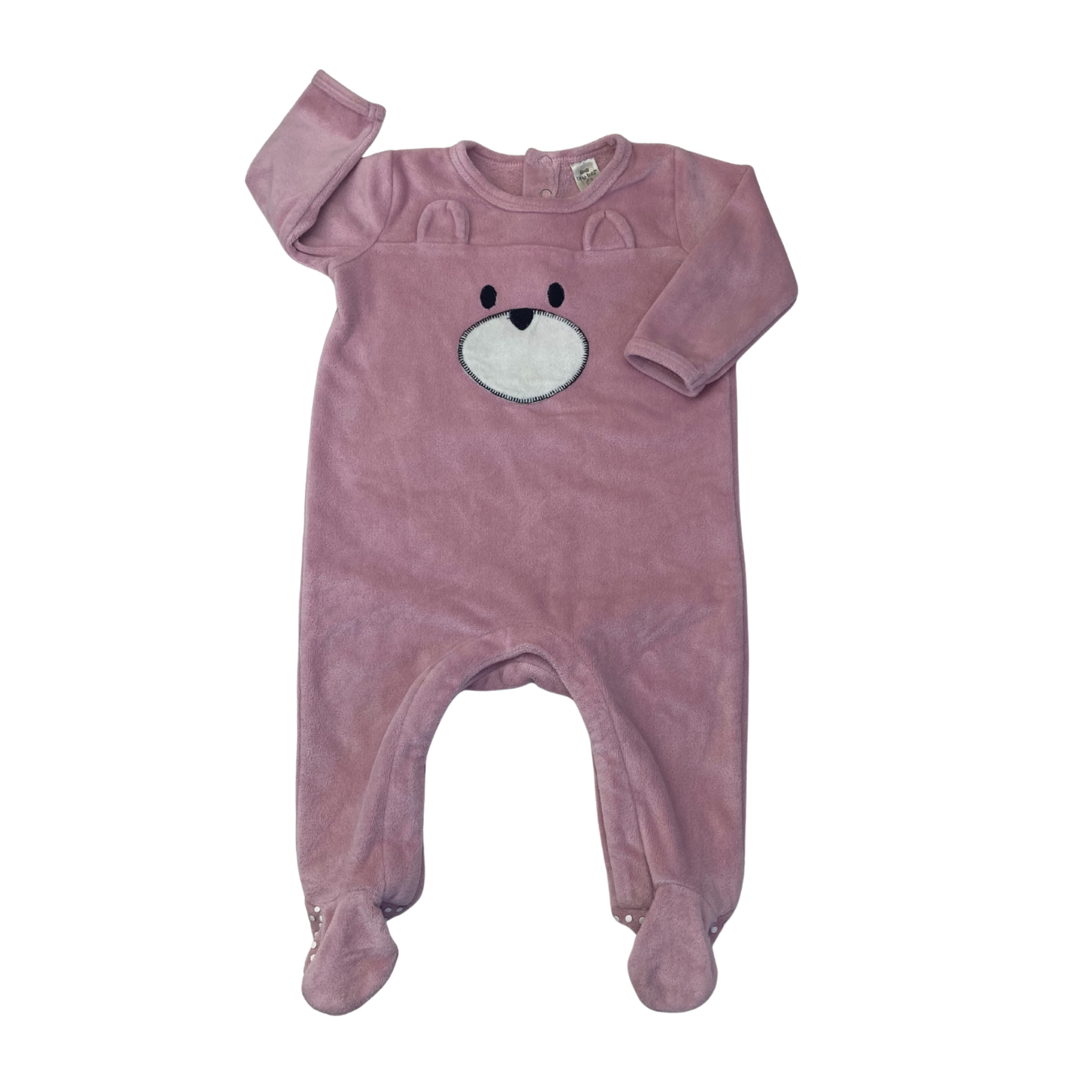 3-6M Mauve Bear Velour Onesie - Tiny Tots