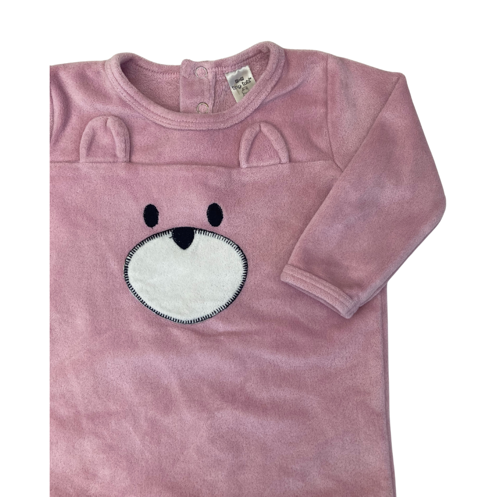 3-6M Mauve Bear Velour Onesie - Tiny Tots