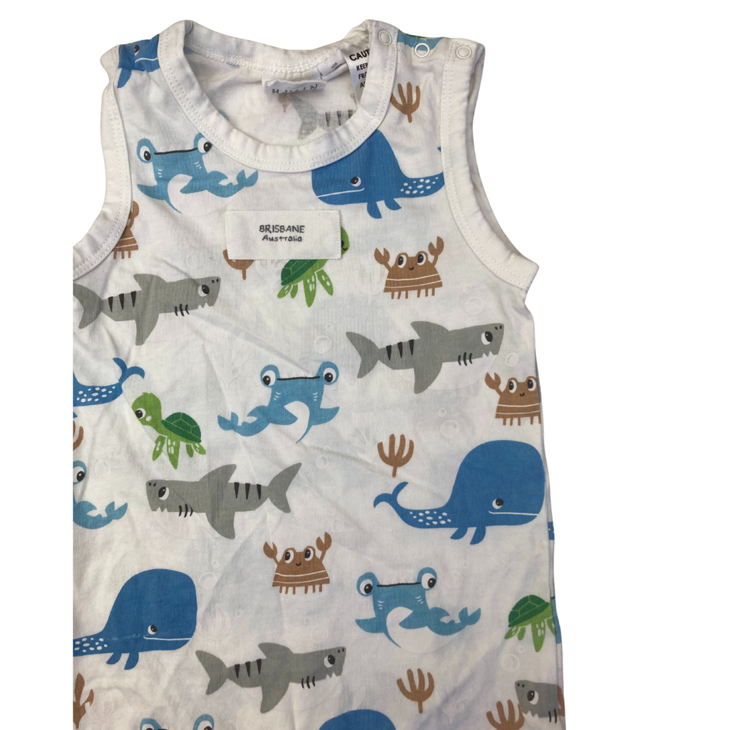 1Y White Sea Animal Sleeveless Romper - Earth Nymph