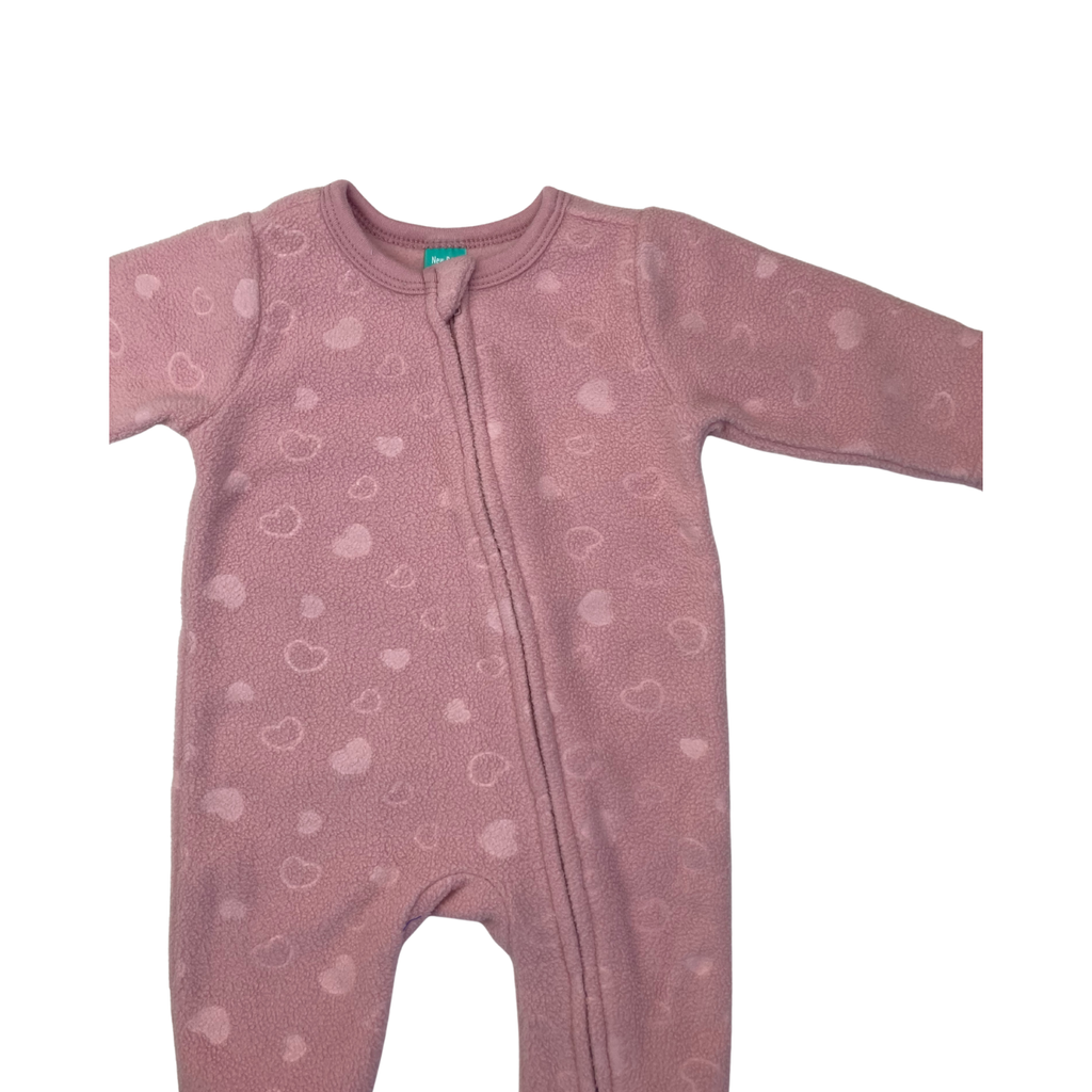 Newborn Light Pink Embossed Fleece Zip Onesie - Ackermans