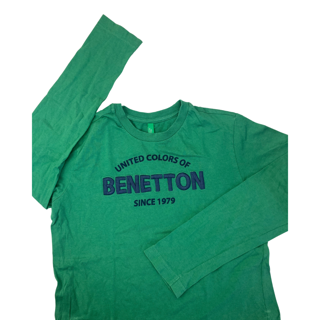 10-11Y Green & Navy Embroidered Long Sleeve T Shirt - Benetton