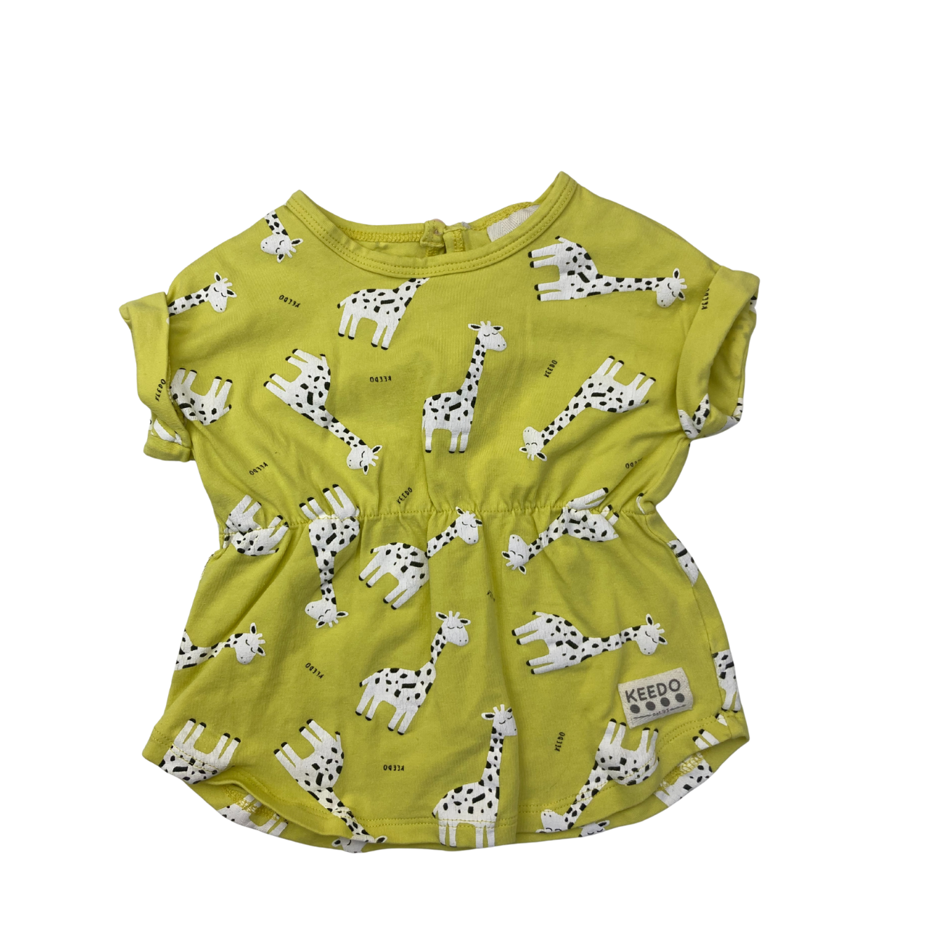 0-3M Yellow & White Giraffe Easy Waist Top - Keedo