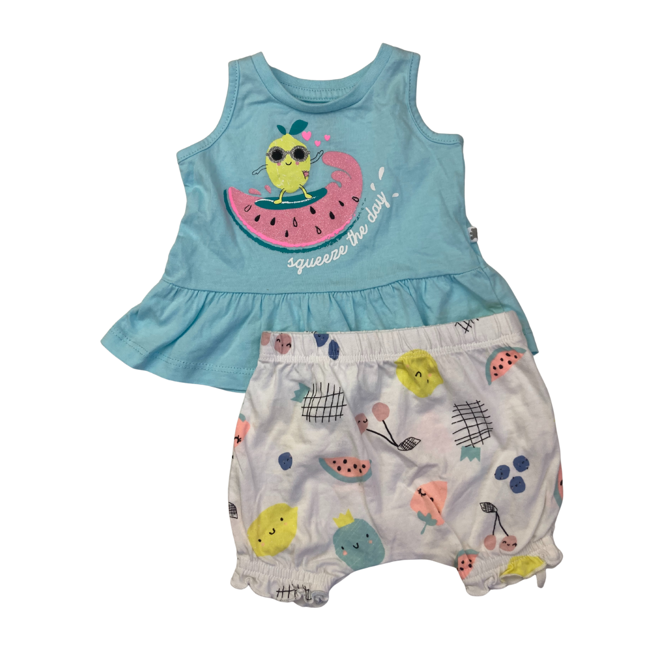 1-3M Aqua & White Fruit Peplum & Shorts - Woolworths
