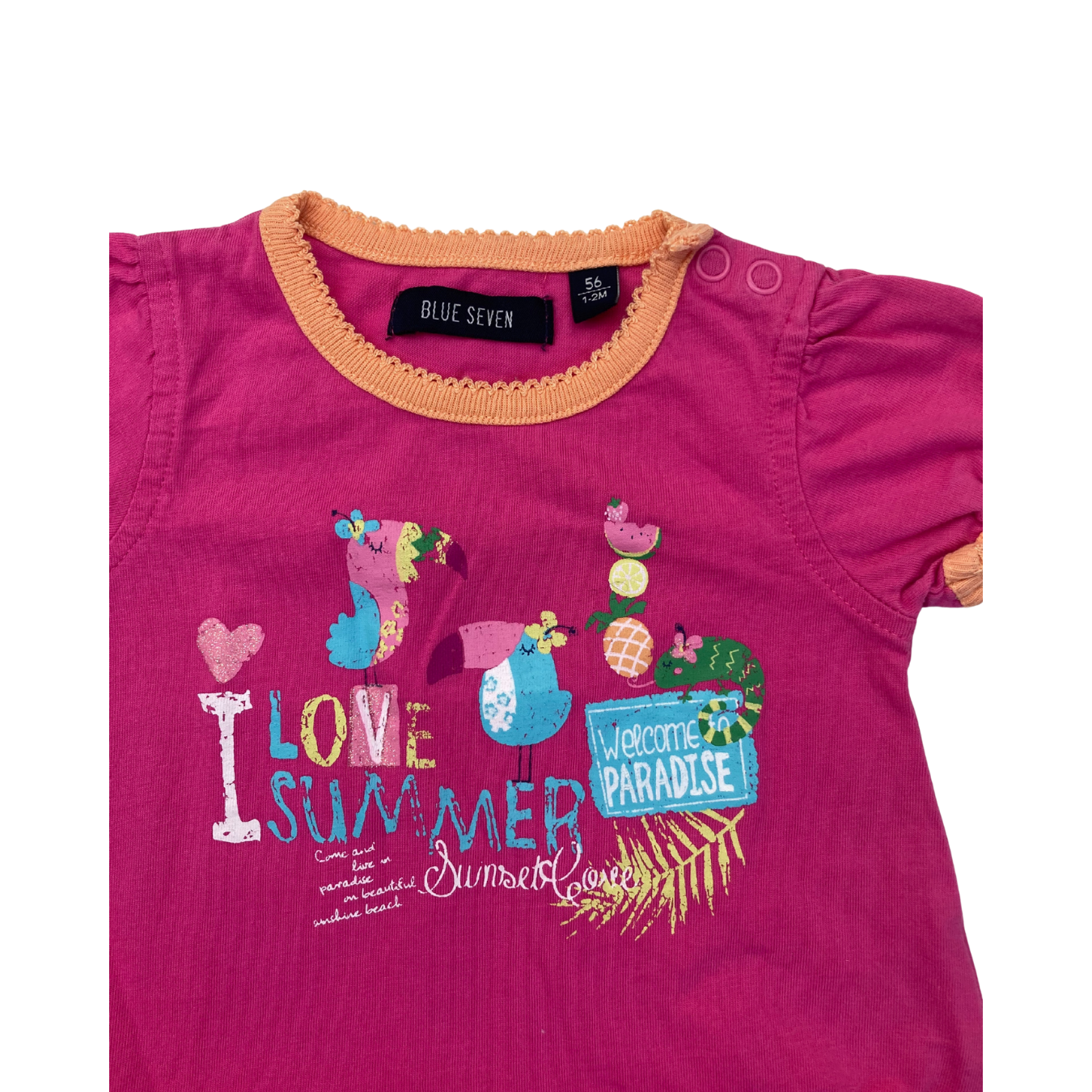 1-2M Pink Frill "I Love Summer" Top - Blue Seven