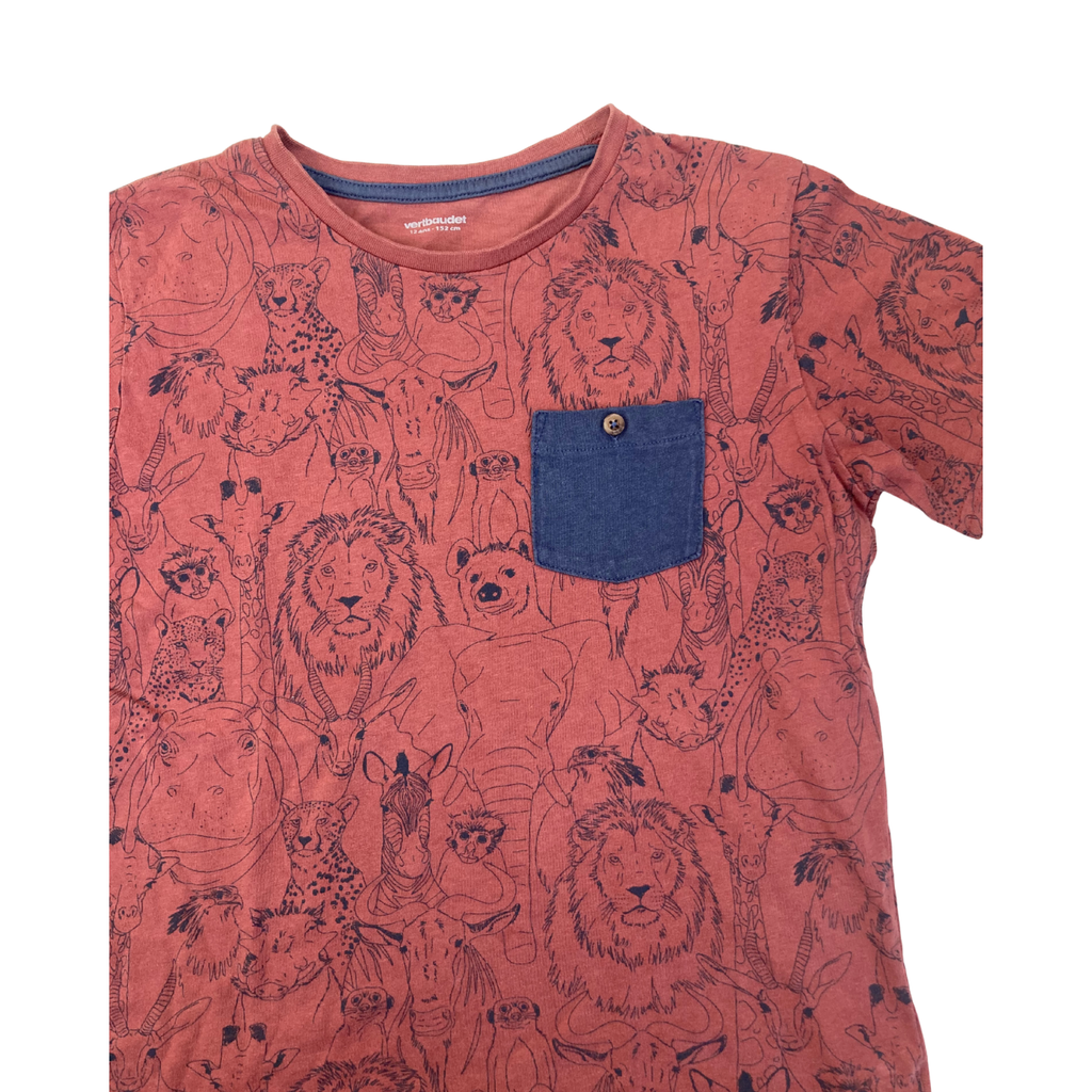 12Y Rust & Navy Blue Animal Short Sleeve Pocket T Shirt - Vert Baudet