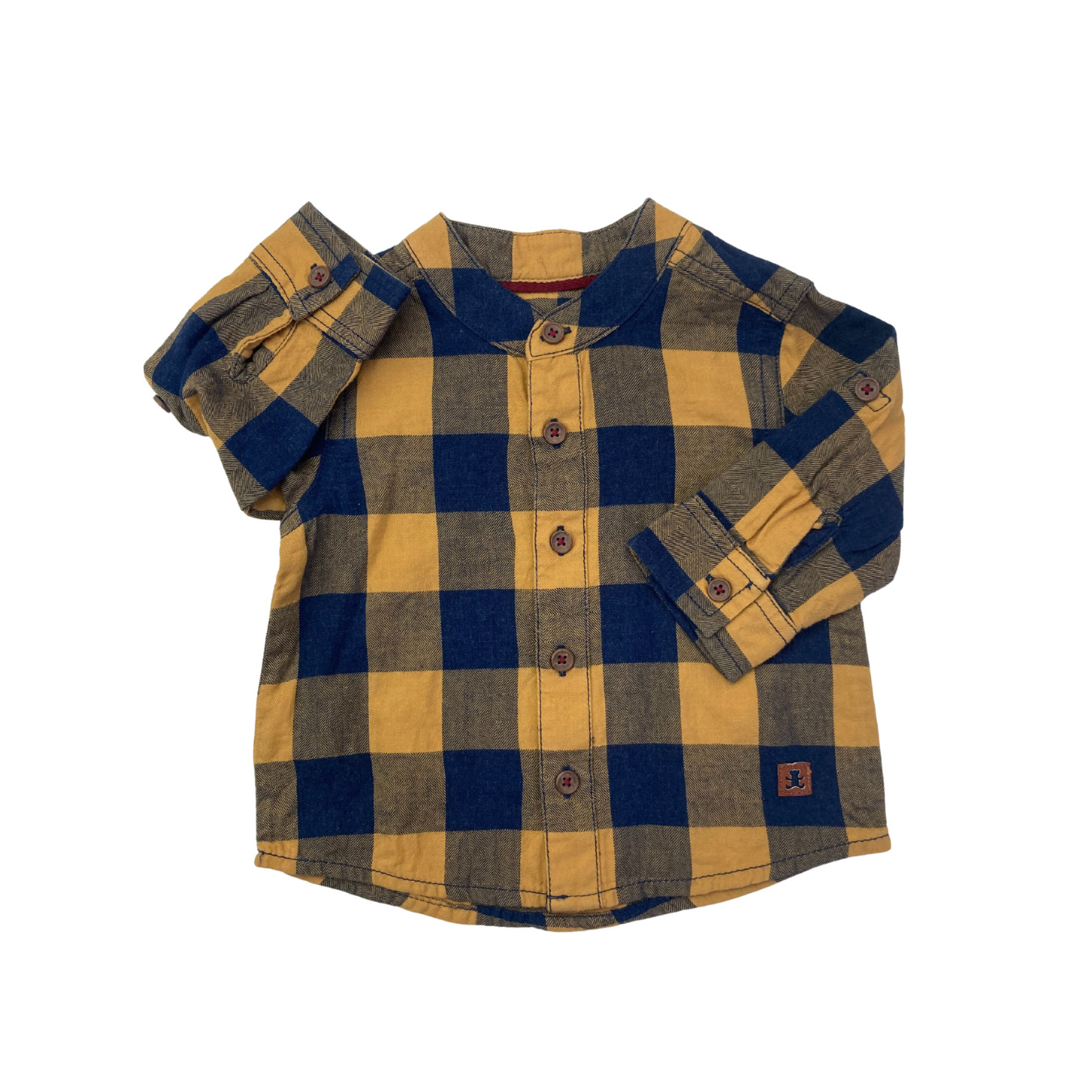 1-3M Navy Blue & Mustard Check Button Shirt - Woolworths