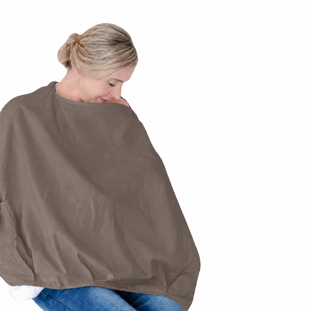 One Size - Taupe Apron Nursing Cover with Pocket- Baby Sense