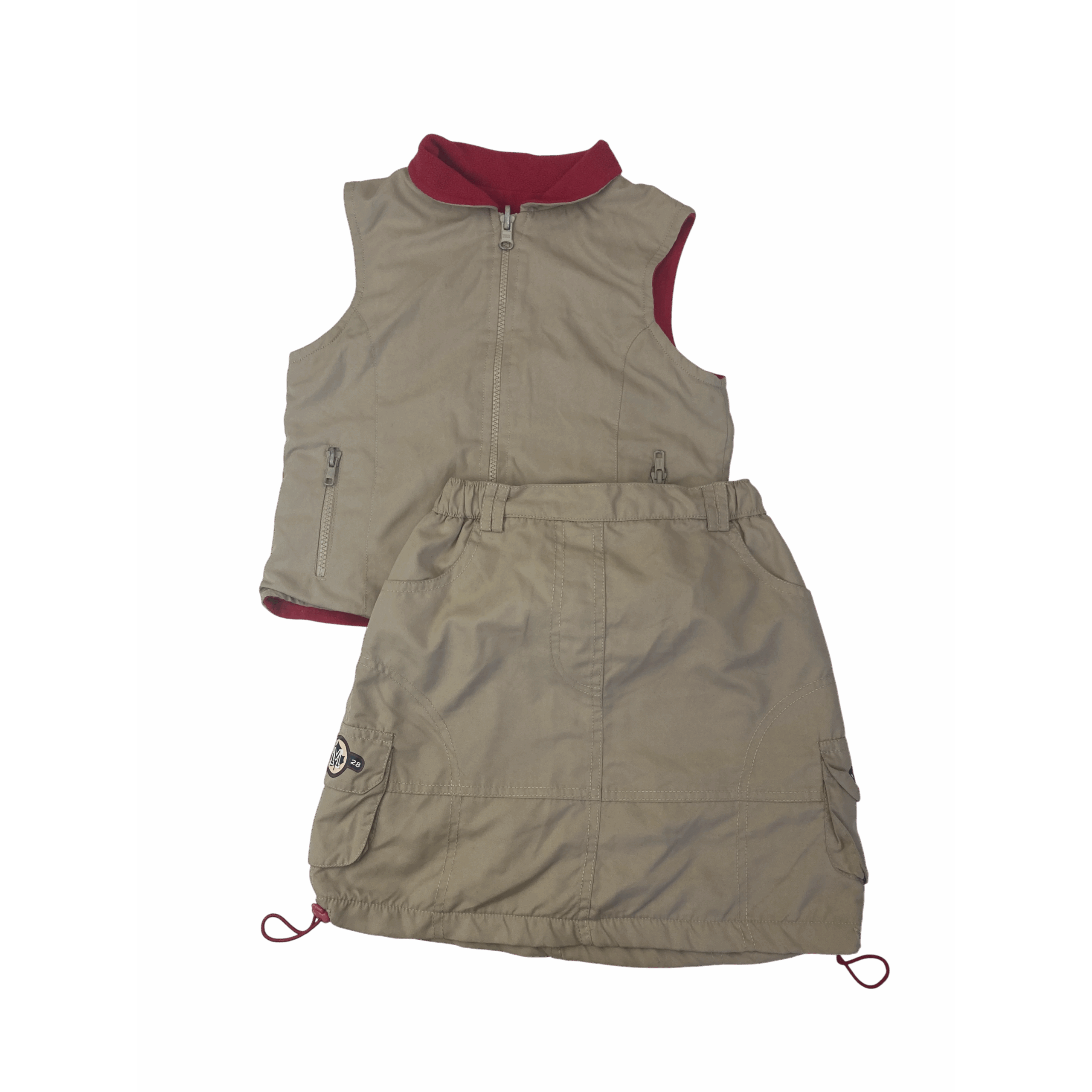 7-8Y Beige & Red Fleece Lined Ranger Skirt & Vest - Disney