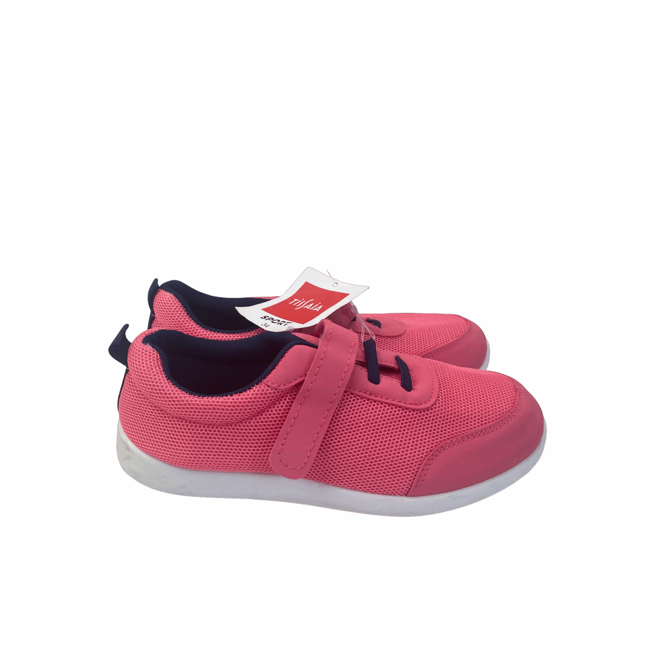 Size 34 - Pink & Navy Blue Basket Velcro Sneaker - Tissania