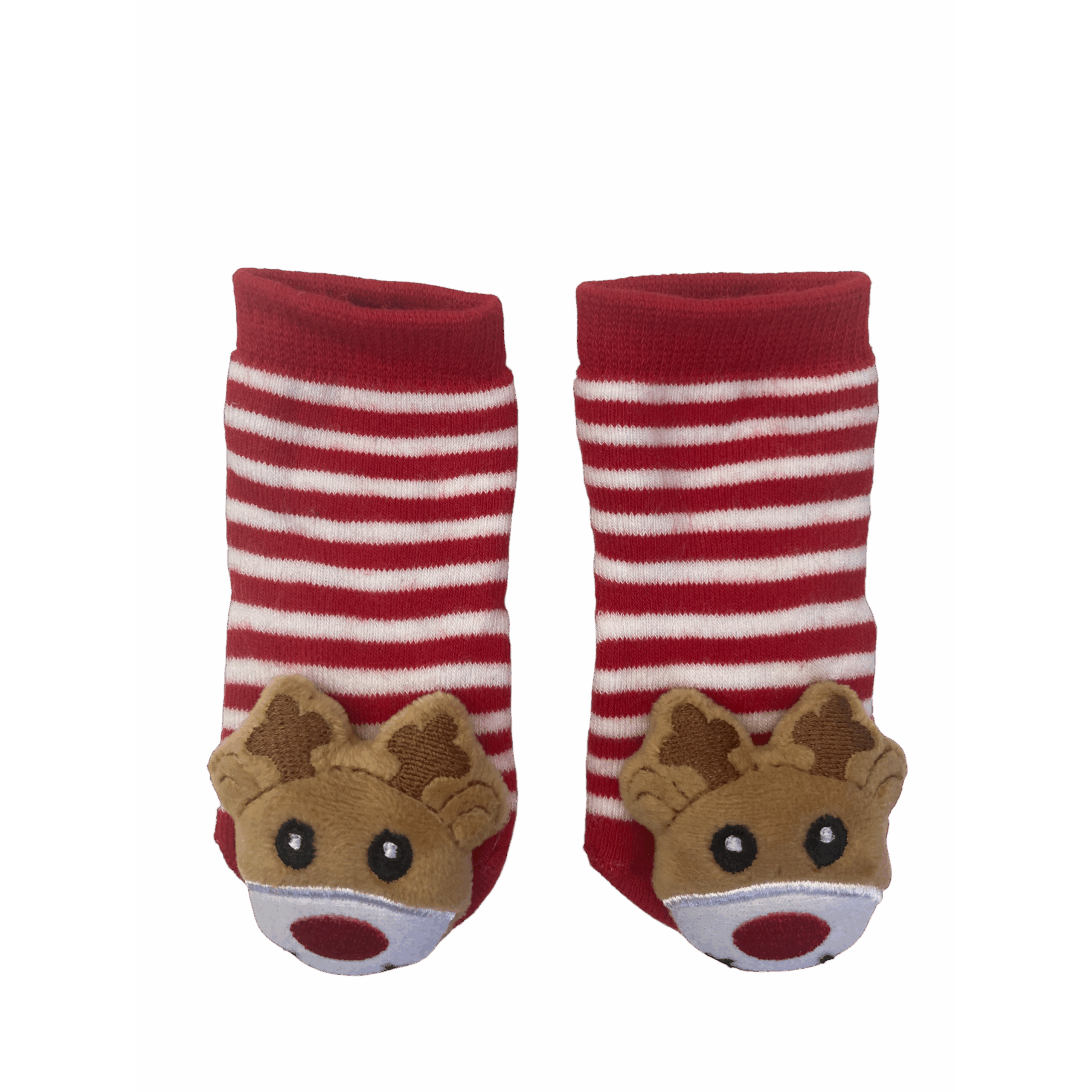 0-3M Red Reindeer Non Slip Rattle Socks