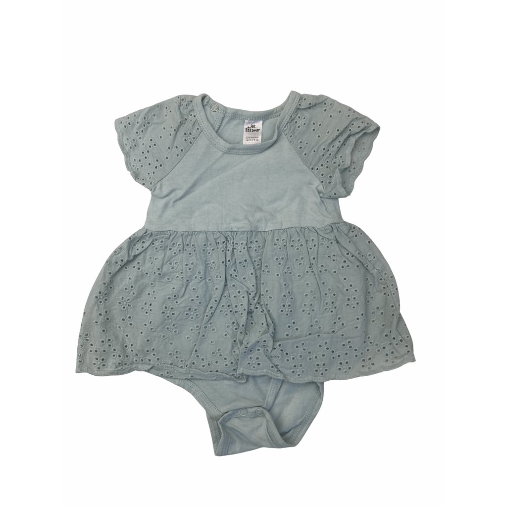 3-6M Mint Green Eyelet Cotton Peplum Romper - Jet