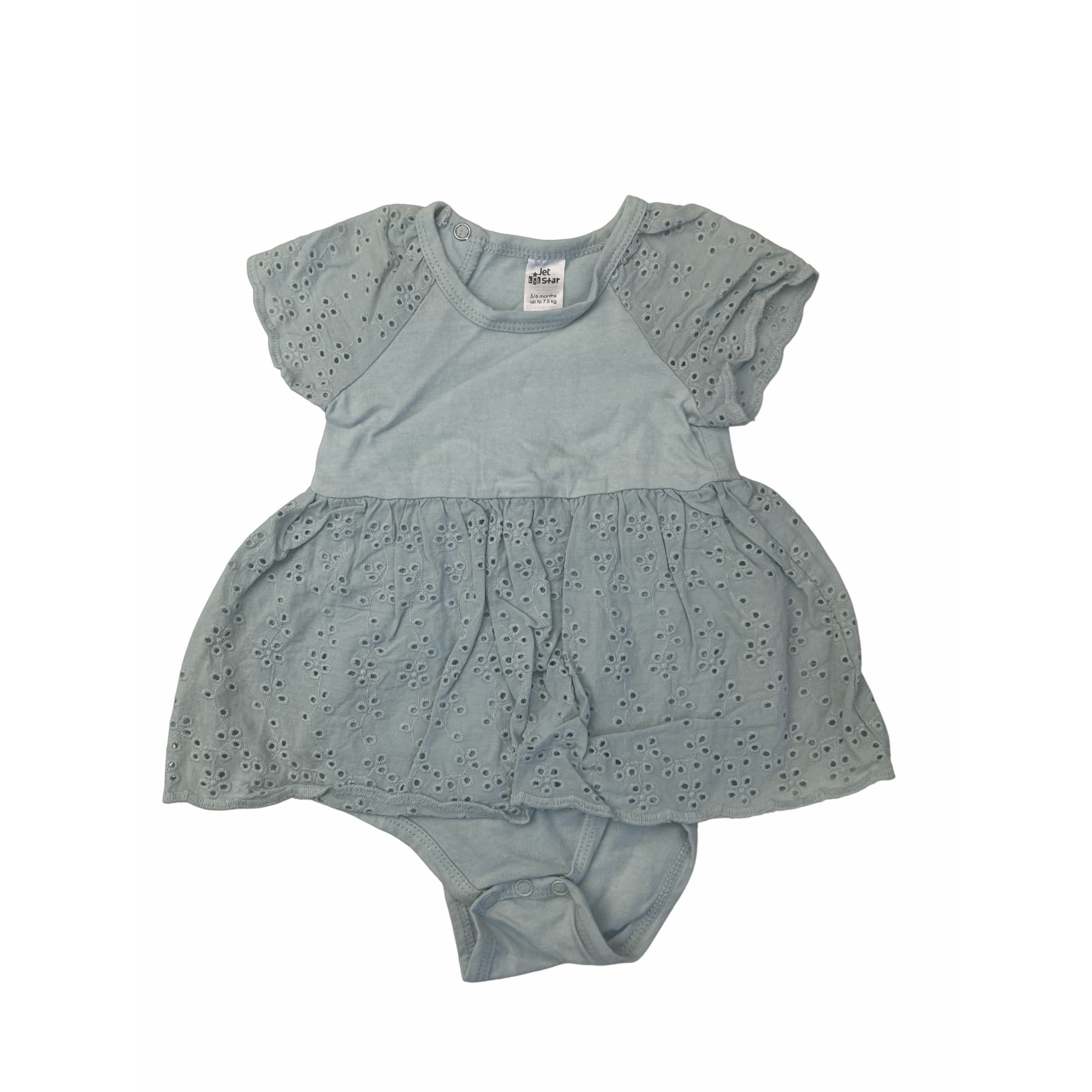 3-6M Mint Green Eyelet Cotton Peplum Romper - Jet