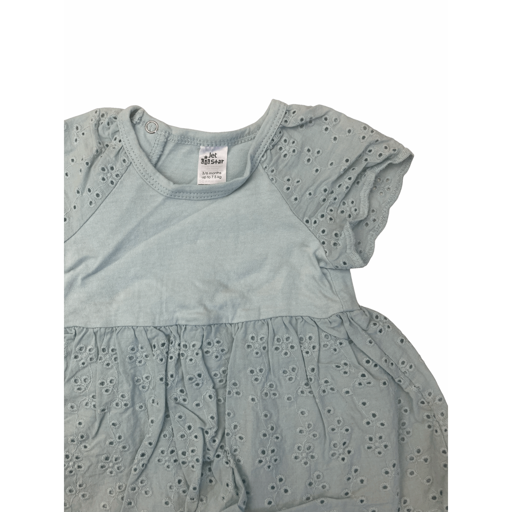 3-6M Mint Green Eyelet Cotton Peplum Romper - Jet