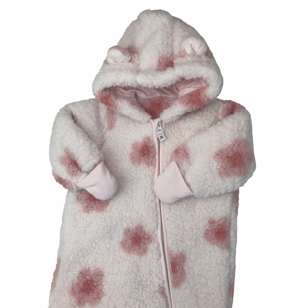 3-6M Pink Flower Teddy Fleece Zip Onesie - Woolworths