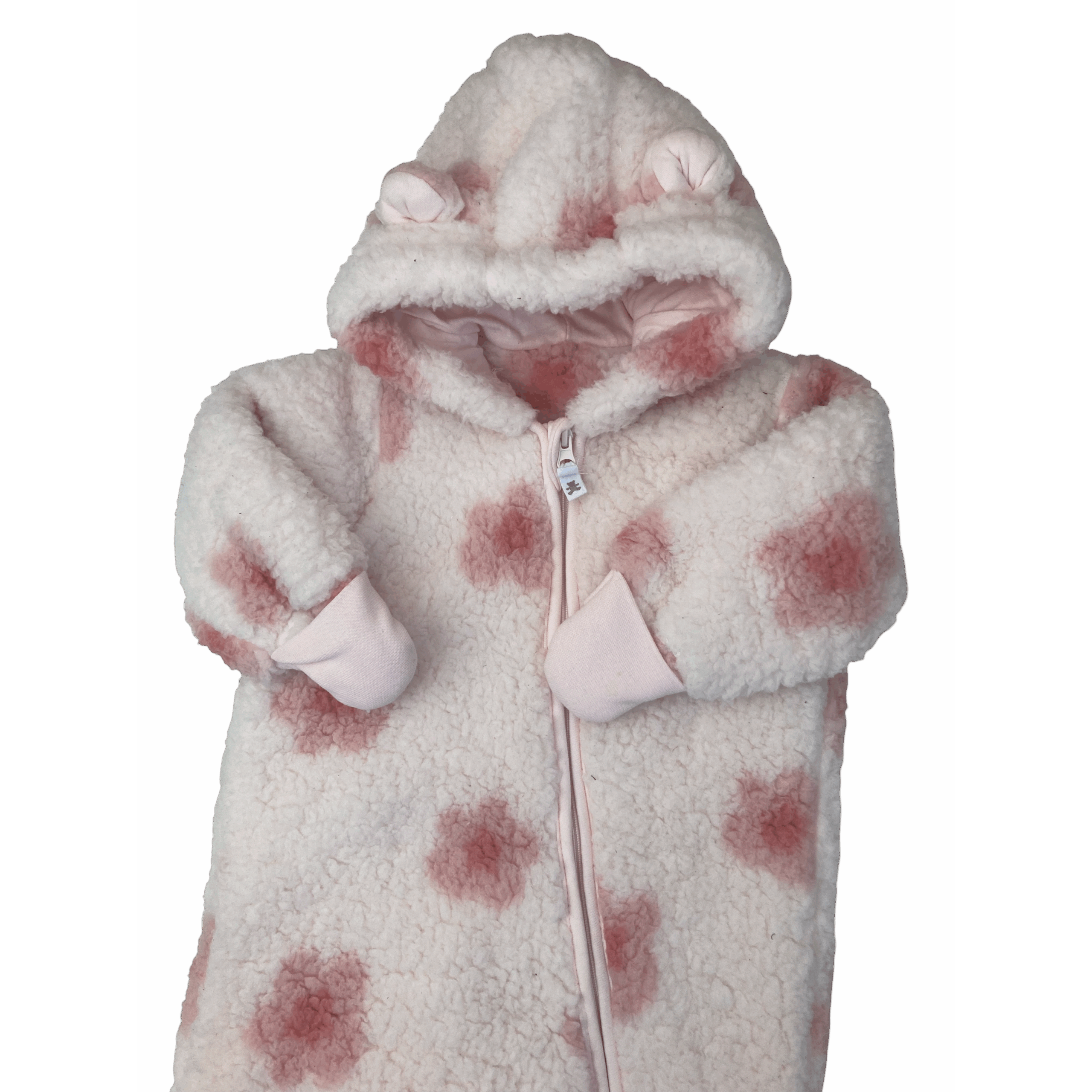 3-6M Pink Flower Teddy Fleece Zip Onesie - Woolworths