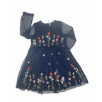 7-8Y Navy Blue Floral Embroidered Tulle Dress - Little Stitches