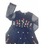 7-8Y Navy Blue Floral Embroidered Tulle Dress - Little Stitches